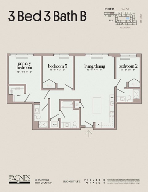 Floor plan for 3 beds, 3 baths, 1334 sqft